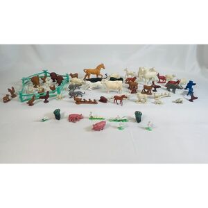 Vintage Plastic Animals Farm Horse Chicken Cow Goat Elephant Lamb Duck Lion